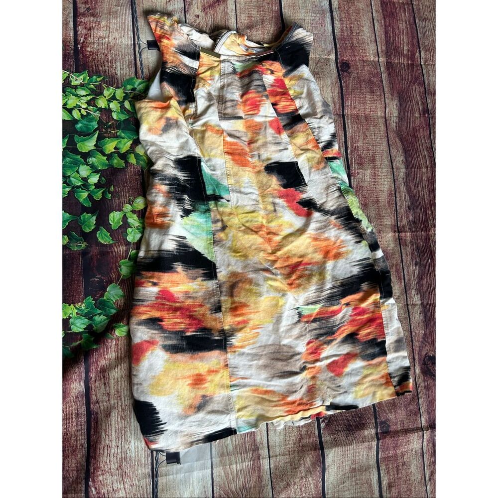 Calvin Klein Dress Orange, Yellow Black Size 8 Linen